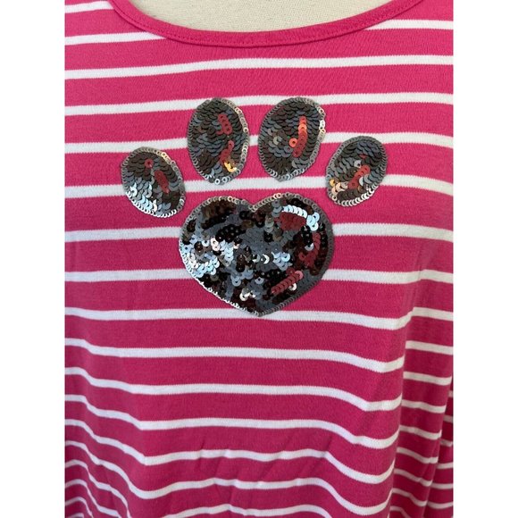 NWOT Quacker Factory Long sleeve Shirt Plus‎ Size 1X Pawprint Sequins Cats Dogs - Picture 10 of 14